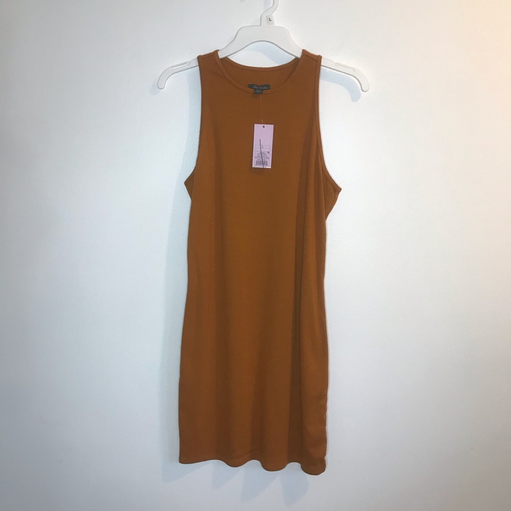 LAST ONE! NEW Wild Fable Rust Orange Bodycon Mini Dress Large L Ribbed Shirt - Picture 3 of 5